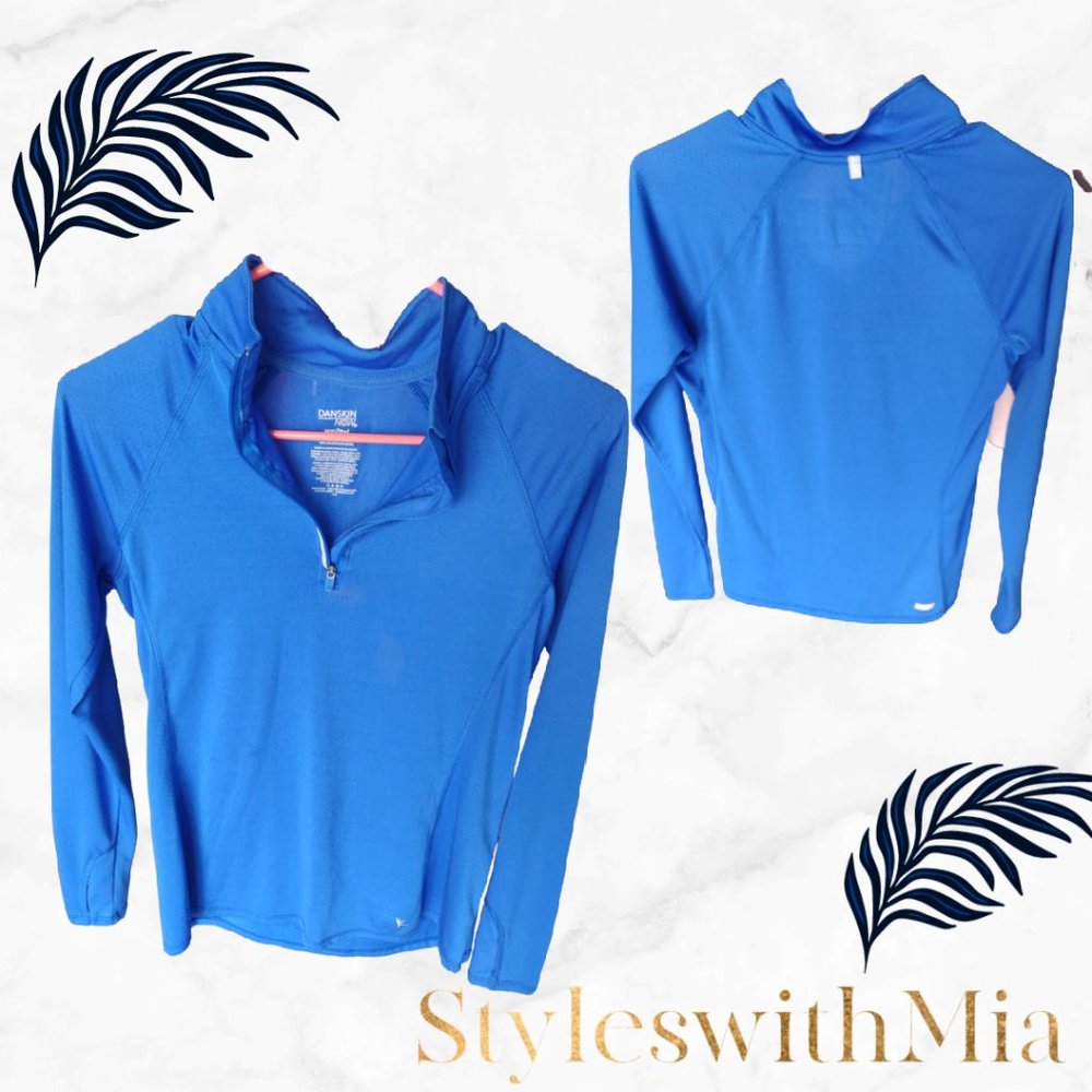 Bright Blue Workout Zipper Top With Thumb Holes